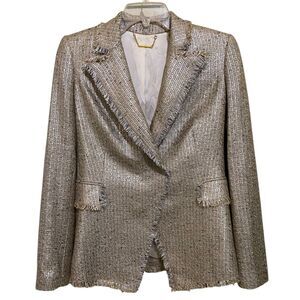 ELIE TAHARI Jezebel SZ 4 Tweed Jacket Beige Champagne Edge English Countryside